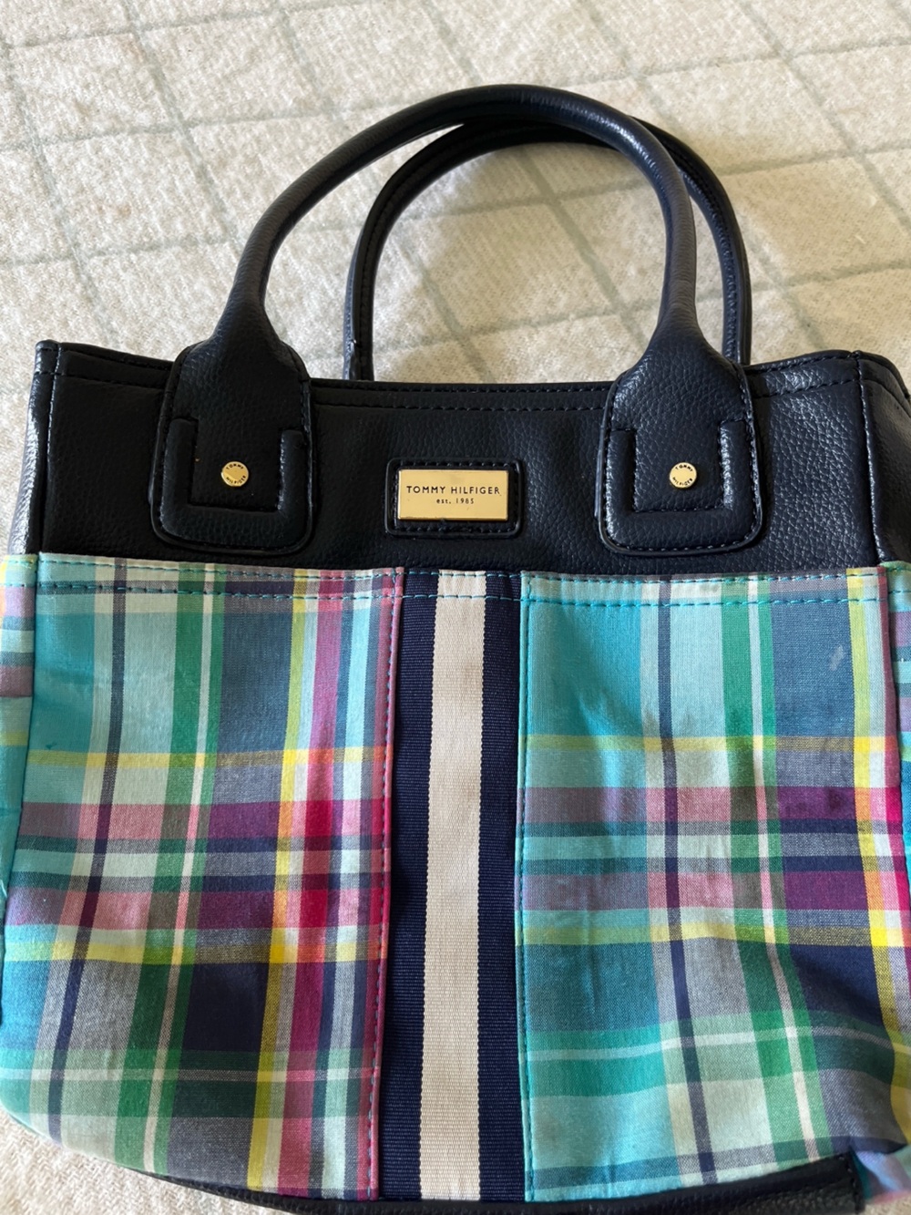 Tommy Hilfiger Black Trim Multi-Color Plaid Tote